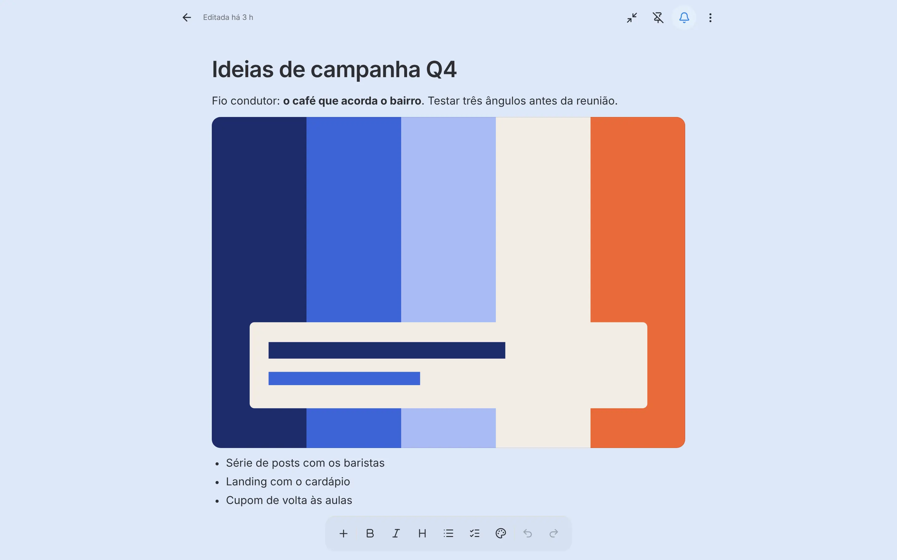 Nota aberta no modo documento, em página inteira