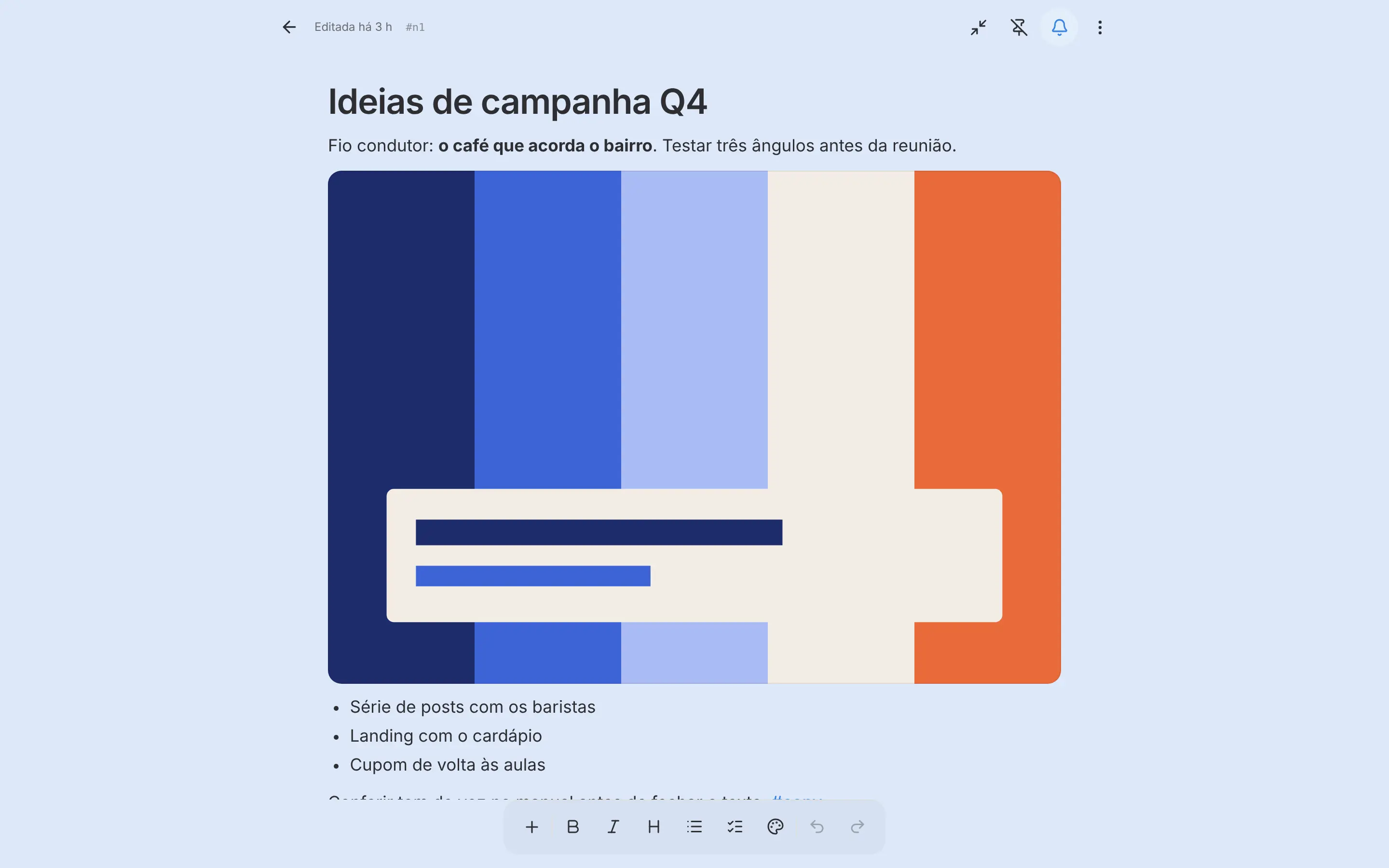 Nota aberta no modo documento, em página inteira